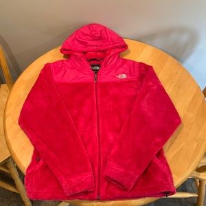 The North Face hot pink hooded fuzzy zip front jacket
